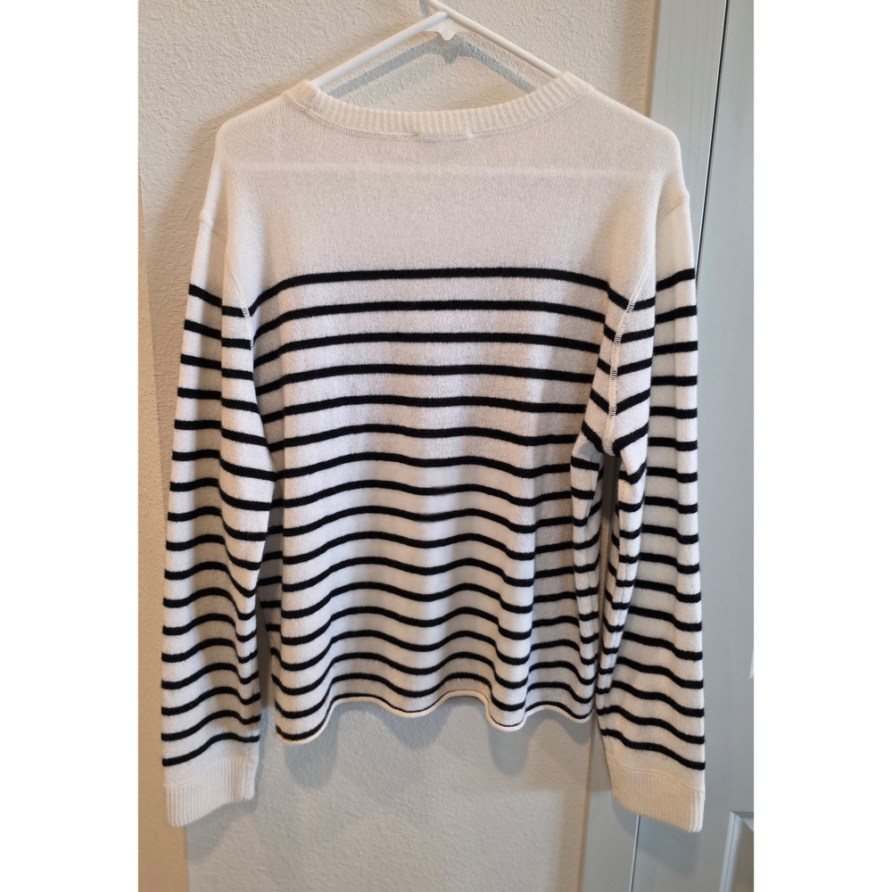 Reformation Cashmere Boyfriend Sweater in Gossamer/Black Stripe, Size Small - Picture 2 of 2
